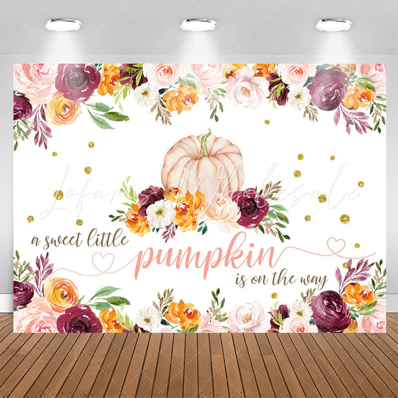 Lofaris Colorful Floral Sweet Pumpkin Baby Shower Backdrop