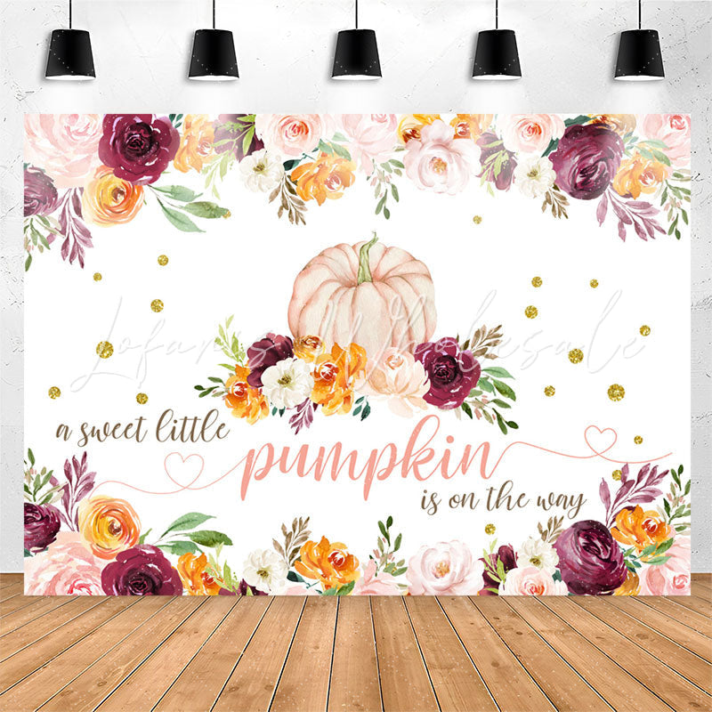 Lofaris Colorful Floral Sweet Pumpkin Baby Shower Backdrop