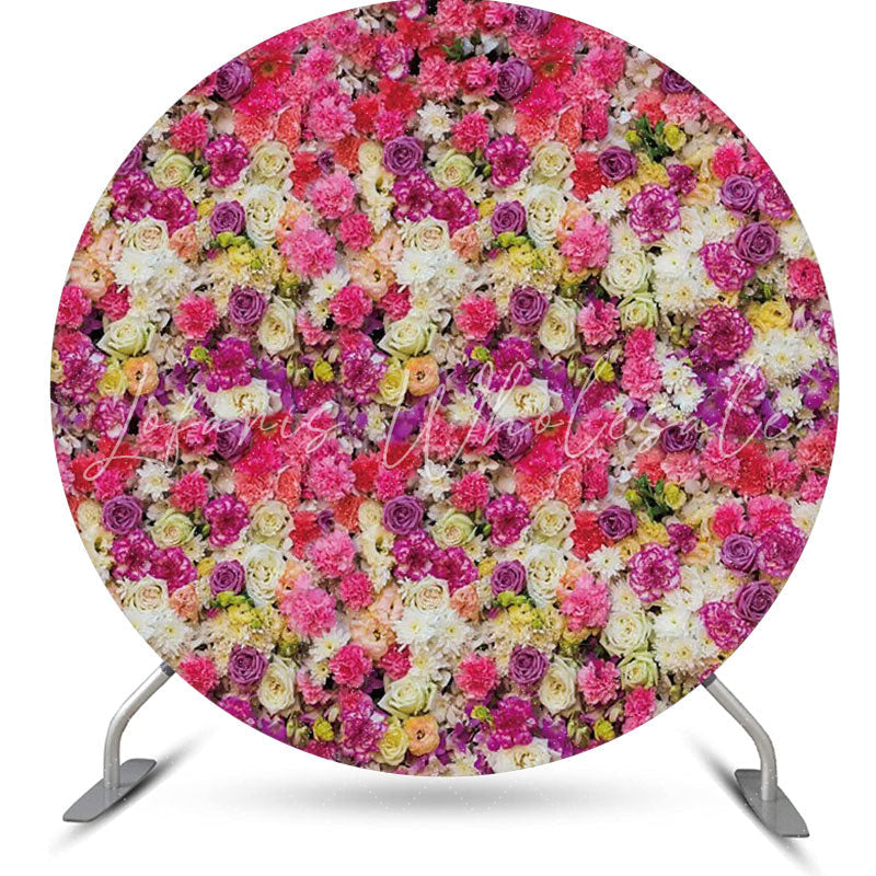 Lofaris Colorful Floral Wall Romantic Round Wedding Backdrop
