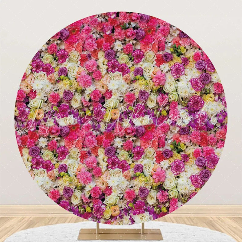 Lofaris Colorful Floral Wall Romantic Round Wedding Backdrop