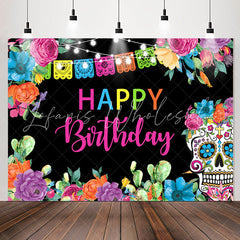 Lofaris Colorful Flower Light Skull Happy Birthday Backdrop