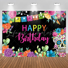 Lofaris Colorful Flower Light Skull Happy Birthday Backdrop