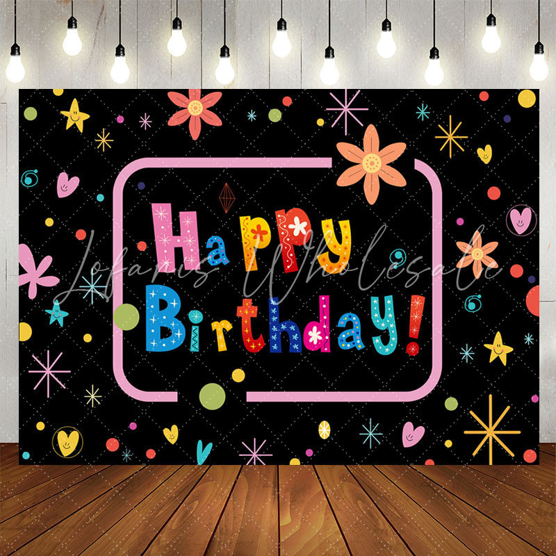 Lofaris Colorful Flower Star Pattern Happy Birthday Backdrop