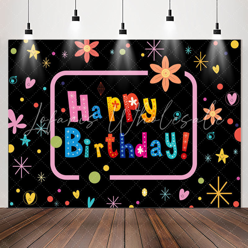 Lofaris Colorful Flower Star Pattern Happy Birthday Backdrop
