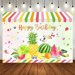 Lofaris Colorful Fruit Shop Parrot Happy Birthday Backdrop