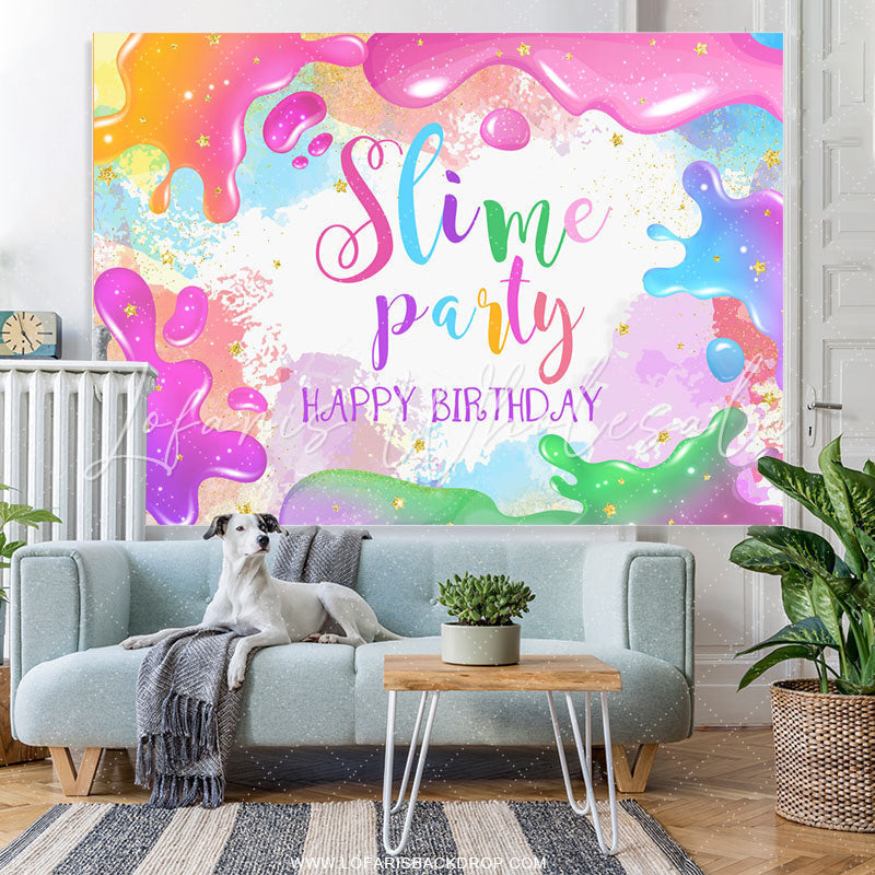 Lofaris Colorful Glitter Slime Party Happy Birthday Backdrop