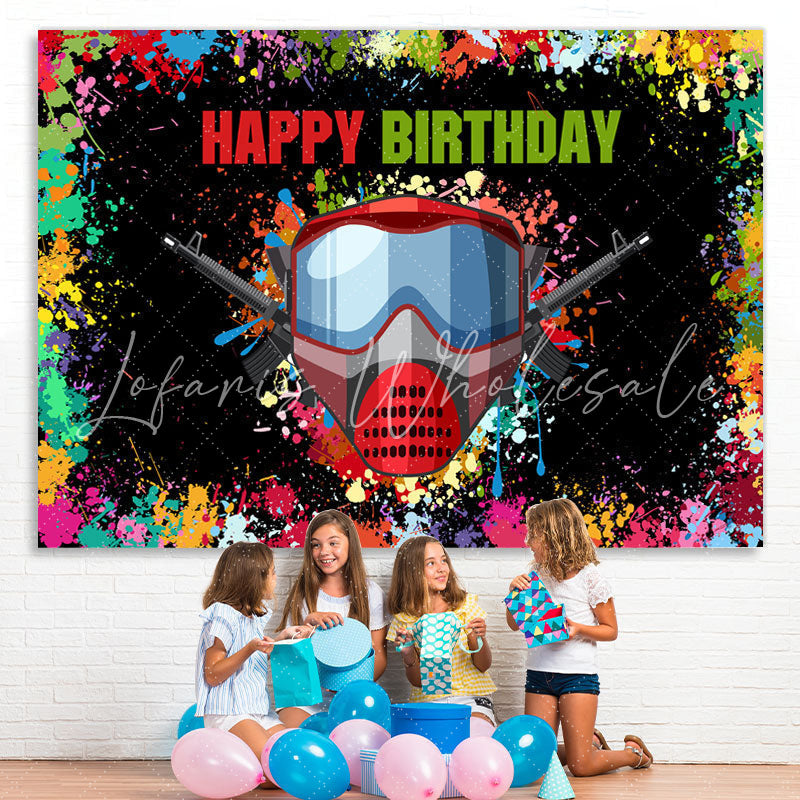 Lofaris Colorful Graffiti And Gas Mask Happy Birthday Backdrop