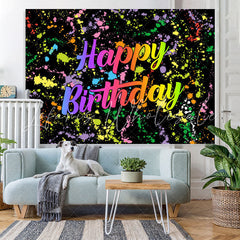 Lofaris Colorful Graffiti Based On Black Happy Birthday Backdrop