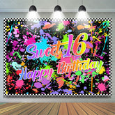 Lofaris Colorful Graffiti Sweet 16 Happy Birthday Backdrop