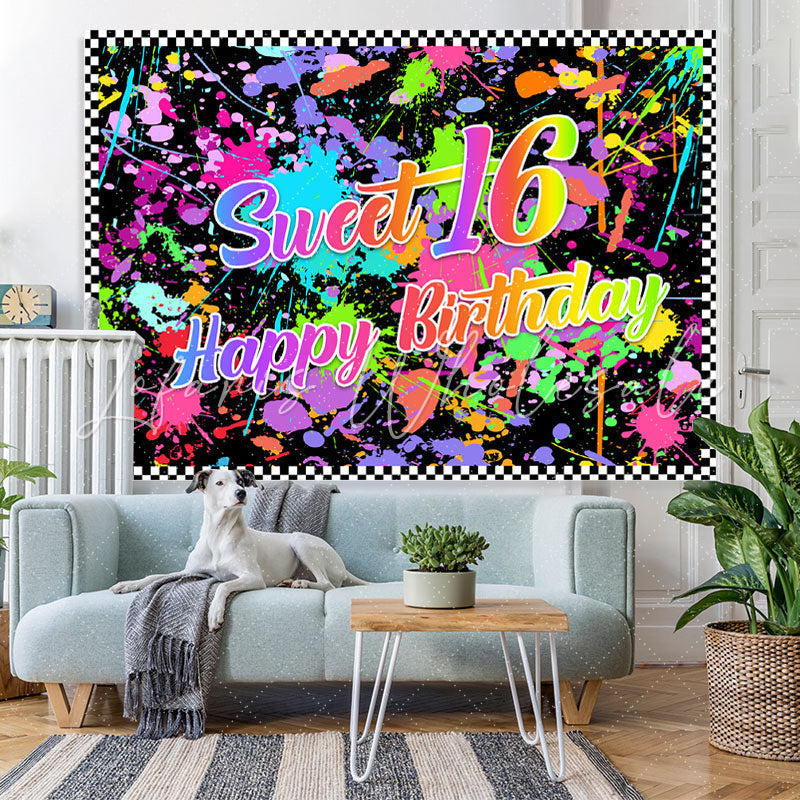 Lofaris Colorful Graffiti Sweet 16 Happy Birthday Backdrop