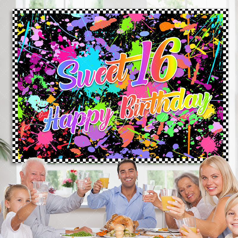 Lofaris Colorful Graffiti Sweet 16 Happy Birthday Backdrop