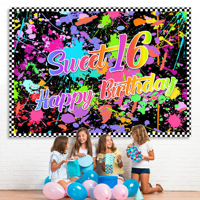 Lofaris Colorful Graffiti Sweet 16 Happy Birthday Backdrop