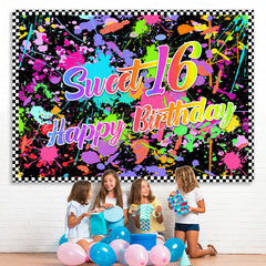 Lofaris Colorful Graffiti Sweet 16 Happy Birthday Backdrop