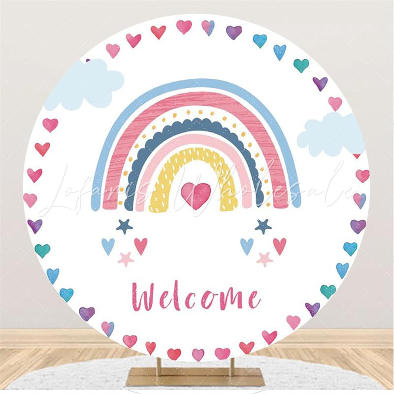 Lofaris Colorful Heart And Rainbow Circle Baby Shower Backdrop