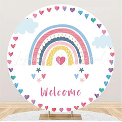 Lofaris Colorful Heart And Rainbow Circle Baby Shower Backdrop