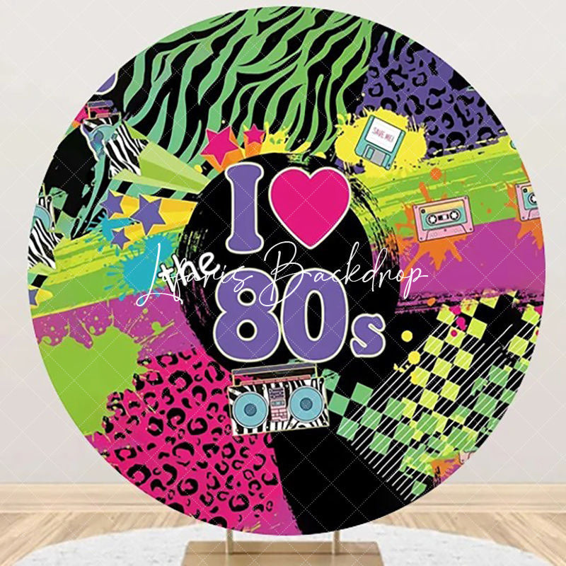 Lofaris Colorful I Love The 80s Disco Round Party Backdrop