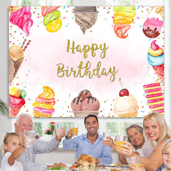 Lofaris Colorful Ice Cream Happy Birthday Backdrop For Girl