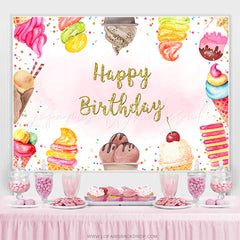 Lofaris Colorful Ice Cream Happy Birthday Backdrop For Girl