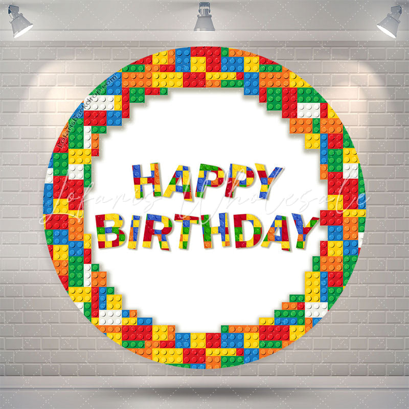 Lofaris Colorful Lego Round Happy Birthday Backdrop For Kids