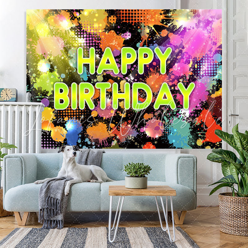 Lofaris Colorful Lights And Graffiti Happy Birthday Backdrop