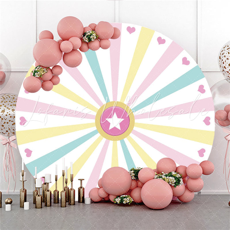 Lofaris Colorful Lines With Hearts Round Star Cute Backdrop
