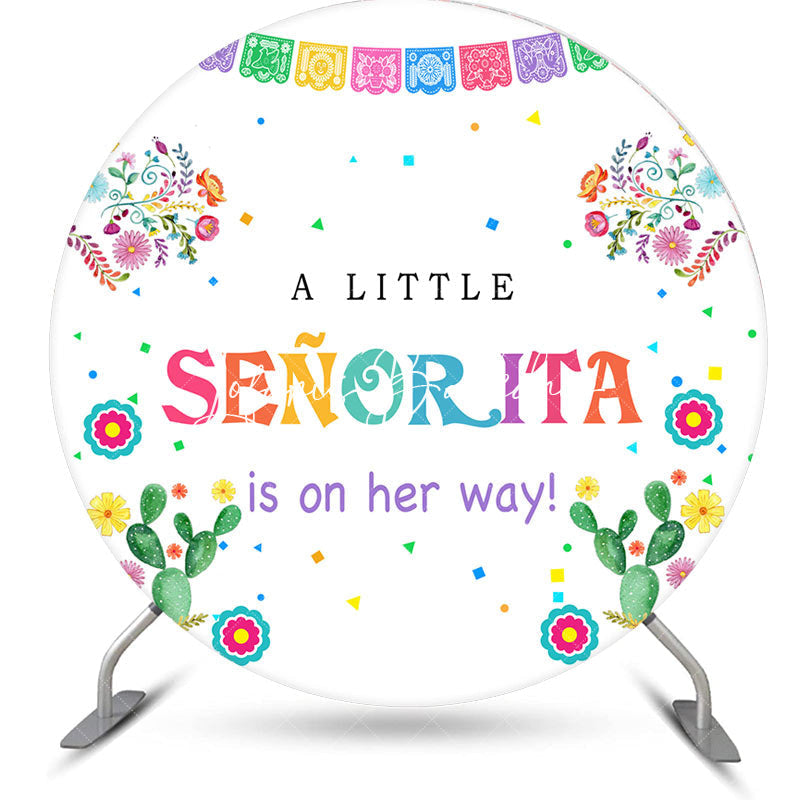 Lofaris Colorful Little Senorita Round Baby Shower Backdrop