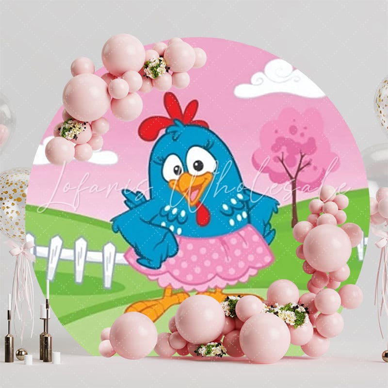 Colorful Lottie Dottie Chicken Party Round Backdrop For Kids Fun