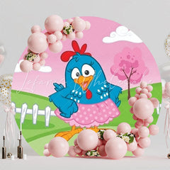 Colorful Lottie Dottie Chicken Party Round Backdrop For Kids Fun