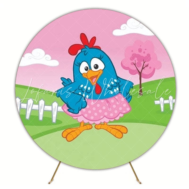 Colorful Lottie Dottie Chicken Party Round Backdrop For Kids Fun