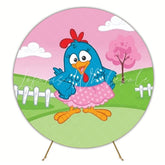 Colorful Lottie Dottie Chicken Party Round Backdrop For Kids Fun