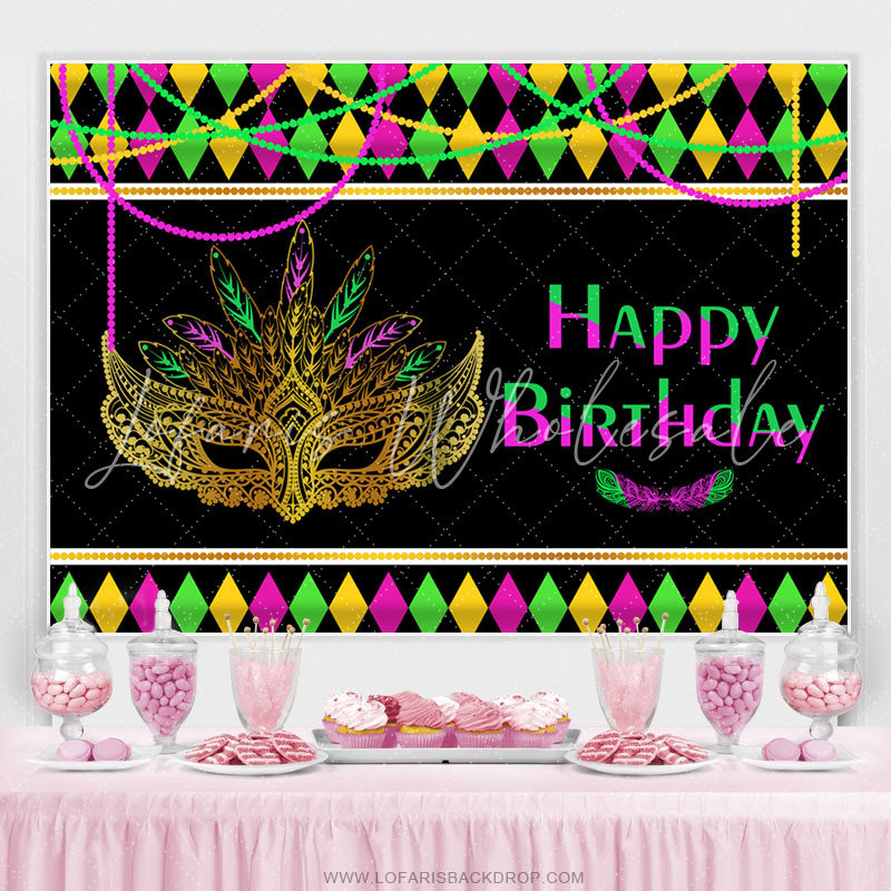 Lofaris Colorful Mask Masquerade Theme Happy Birthday Backdrop