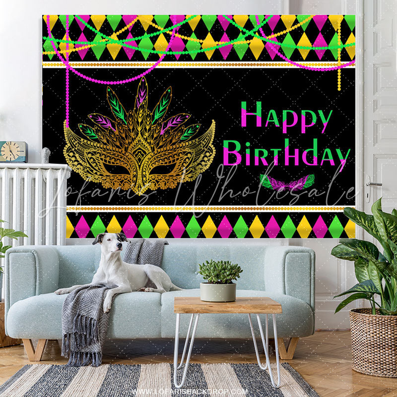 Lofaris Colorful Mask Masquerade Theme Happy Birthday Backdrop