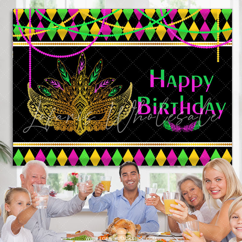Lofaris Colorful Mask Masquerade Theme Happy Birthday Backdrop
