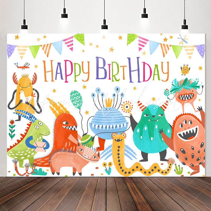 Lofaris Colorful Monsters Party Happy Birthday Backdrop