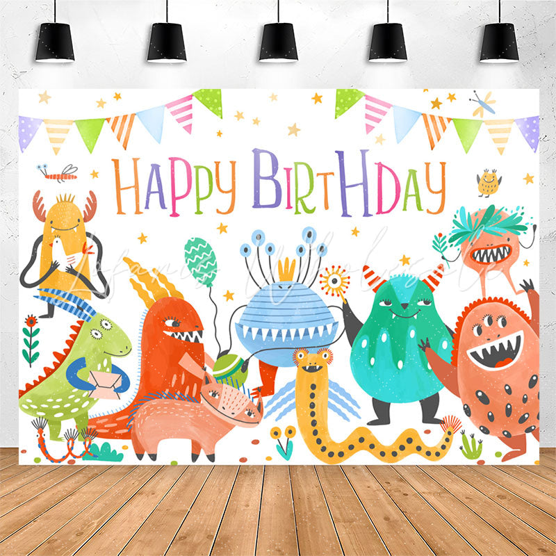 Lofaris Colorful Monsters Party Happy Birthday Backdrop