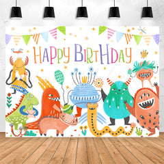 Lofaris Colorful Monsters Party Happy Birthday Backdrop