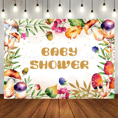 Lofaris Colorful Mushrooms Leaves Beige Baby Shower Backdrop