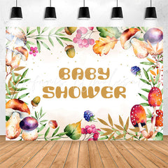 Lofaris Colorful Mushrooms Leaves Beige Baby Shower Backdrop