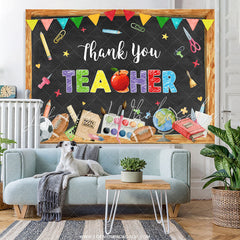 Lofaris Colorful Patterns Black Thank You Teacher Party Backdrop