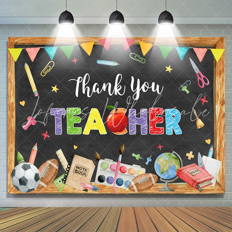 Lofaris Colorful Patterns Black Thank You Teacher Party Backdrop