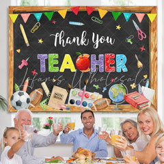 Lofaris Colorful Patterns Black Thank You Teacher Party Backdrop