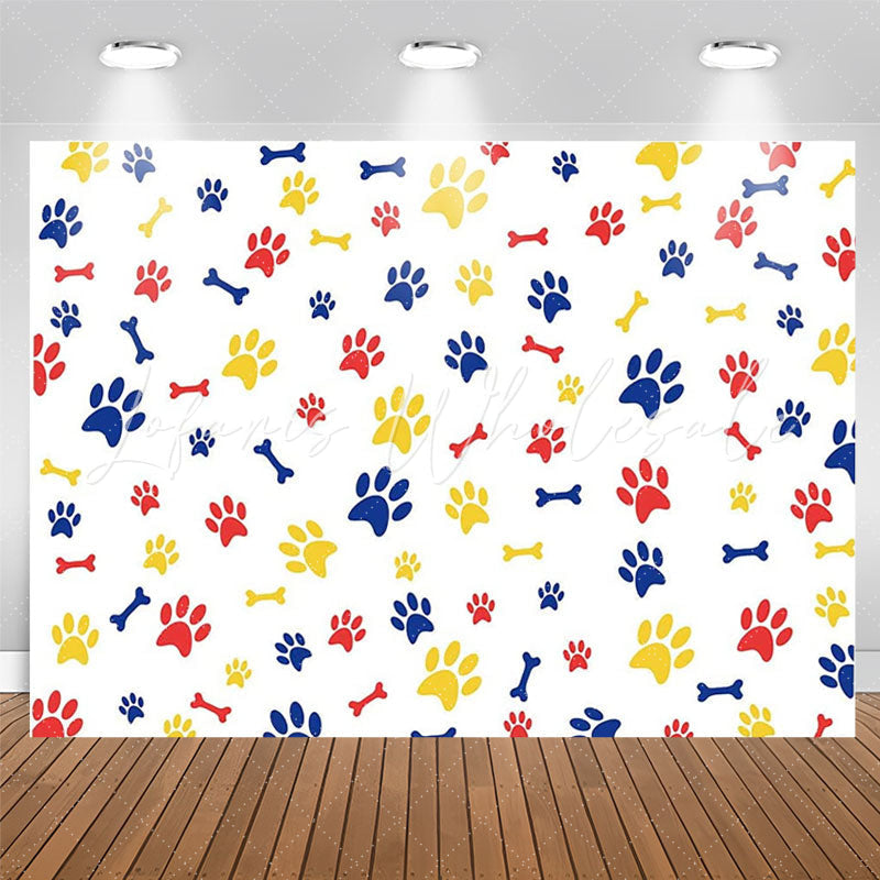 Lofaris Colorful Paws And Bones White Backdrop For Party