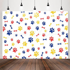 Lofaris Colorful Paws And Bones White Backdrop For Party