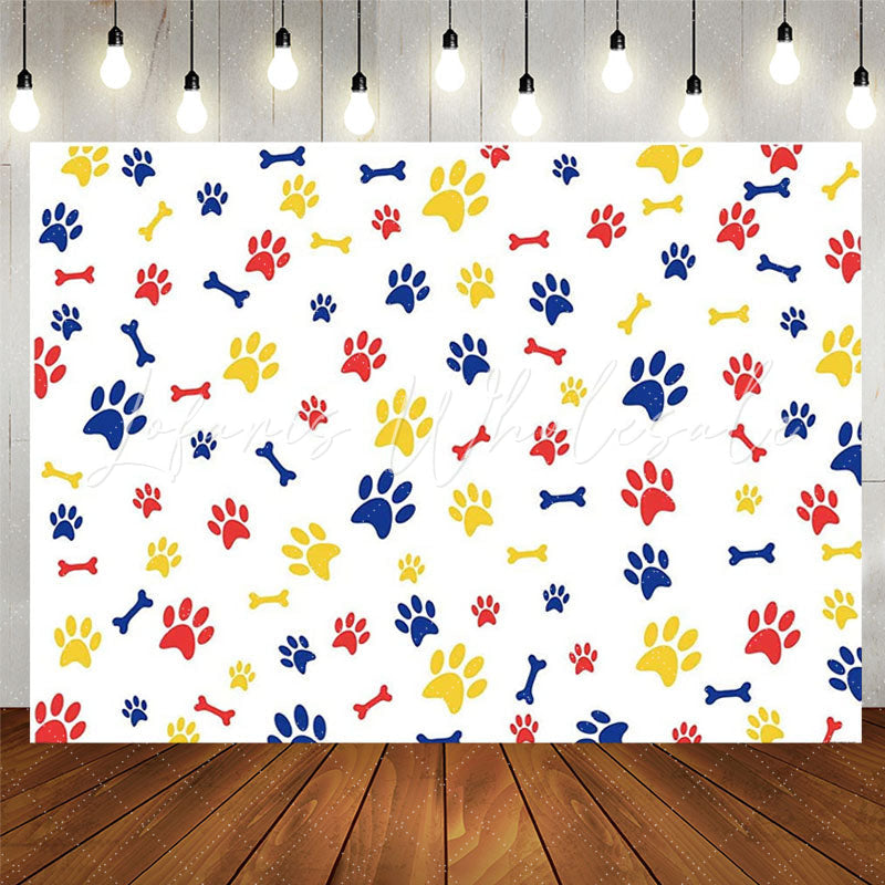 Lofaris Colorful Paws And Bones White Backdrop For Party