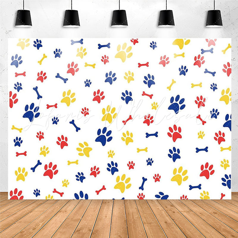 Lofaris Colorful Paws And Bones White Backdrop For Party