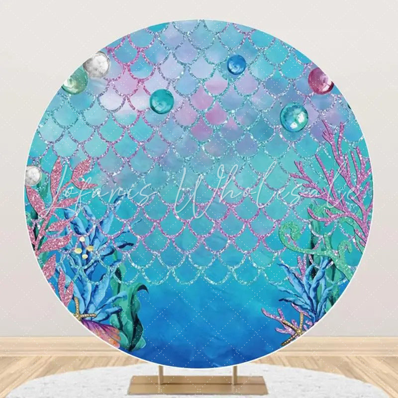 Lofaris Colorful Pearl Coral Fish Scales Girl Round Backdrop