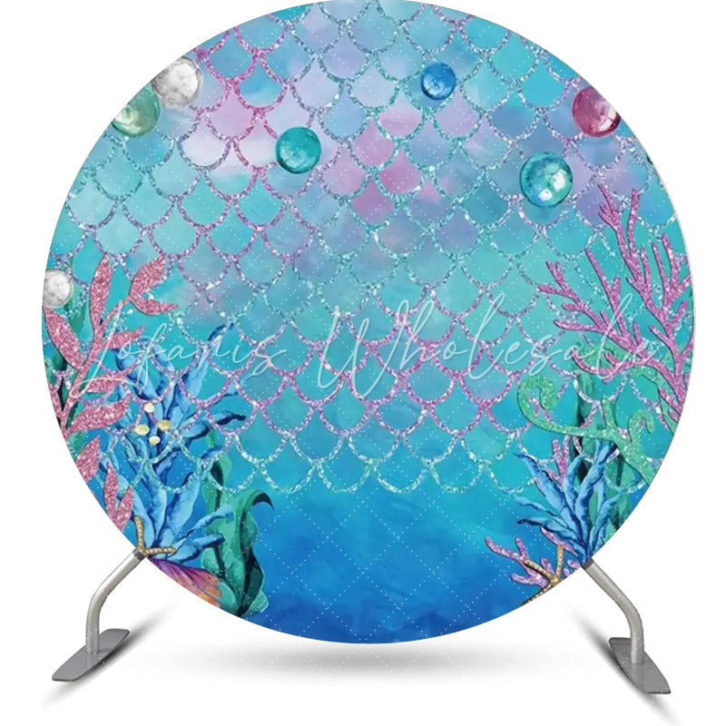 Lofaris Colorful Pearl Coral Fish Scales Girl Round Backdrop