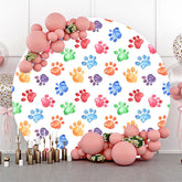 Lofaris Colorful Pet Footprint White Round Birthday Backdrop