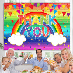 Lofaris Colorful Rainbow And Flags Thank You Birthday Backdrop