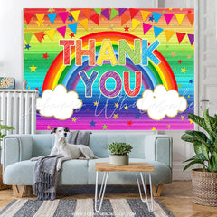 Lofaris Colorful Rainbow And Flags Thank You Birthday Backdrop